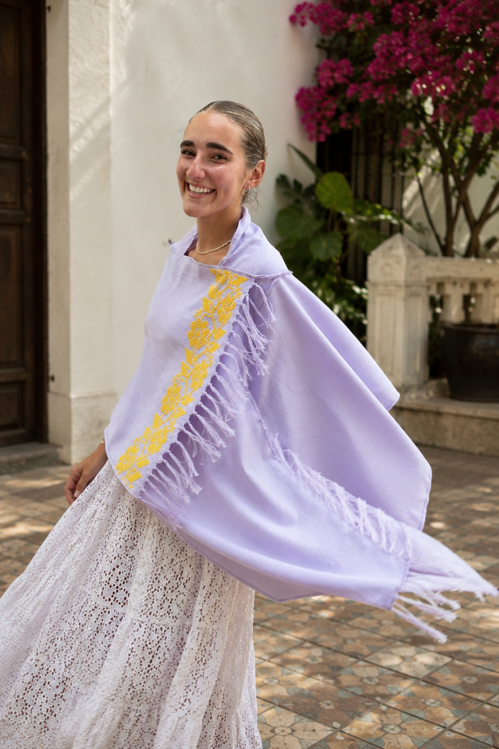 Rebozo artesanal Lavanda tejido a mano con tintes naturales en tonos lavanda en México.